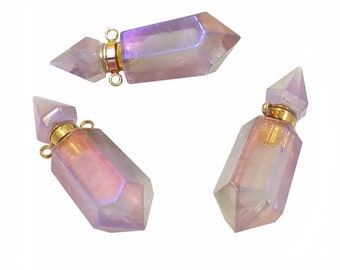 P1592 Exclusive newest natural light purple Amethyst stone perfume bottle pendant, Aura spirit quartz essencial oil stone pendant for Friend