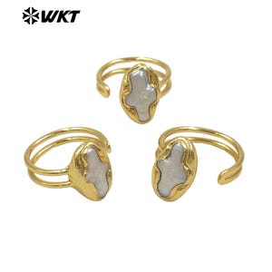 Gold Plated Freshwater Pearl Ring: Elegant Cross Design