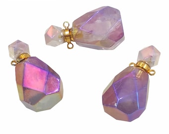 N1236 Amazing gorgeous light purple titanium coated natural stone perfume bottle necklace rosary beads bottle necklace