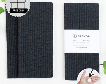 Swedish Dishcloths - Free Hanging Clip - Reusable Paper Towels - Sponge Cloths - 3 pack - Black