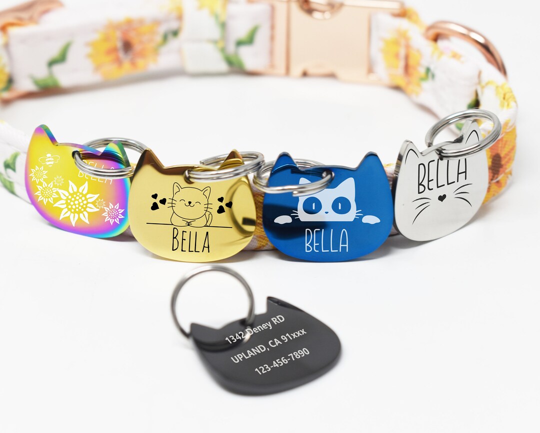 Stainless Steel Cat Tag, Cat Name Tag, Personalized Cat Tag, Pet Cat