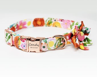 Personalized Dog Collar, Custom Engraved High Quality ID Dog Collar, Floral Dog Collar, gift for dog, Collar with flower, female dog Collar