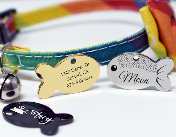 Stainless Steel cat Tag, Fish Shape cat tag, Personalized fish Shape cat tag, Pet cat tag, cat ID tag, engraved cat tag, Custom Cat Tag