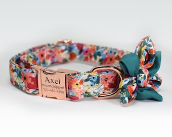 Personalized Dog Collar, Custom Engraved High Quality ID Dog Collar, Floral Dog Collar, gift for dog, Collar with flower, female dog Collar