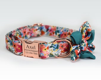 Personalized Dog Collar, Custom Engraved High Quality ID Dog Collar, Floral Dog Collar, gift for dog, Collar with flower, female dog Collar