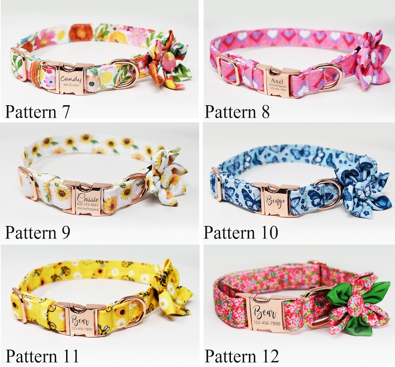 Personalized Dog Collar, Custom Engraved High Quality ID Dog Collar, Floral Dog Collar, gift for dog, Collar with flower, female dog Collar image 5