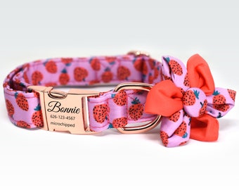 Personalized Dog Collar, Custom Engraved High Quality ID Dog Collar, Floral Dog Collar, gift for dog, Collar with flower, female dog Collar