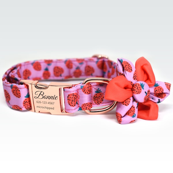 Personalized Dog Collar, Custom Engraved High Quality ID Dog Collar, Floral Dog Collar, gift for dog, Collar with flower, female dog Collar