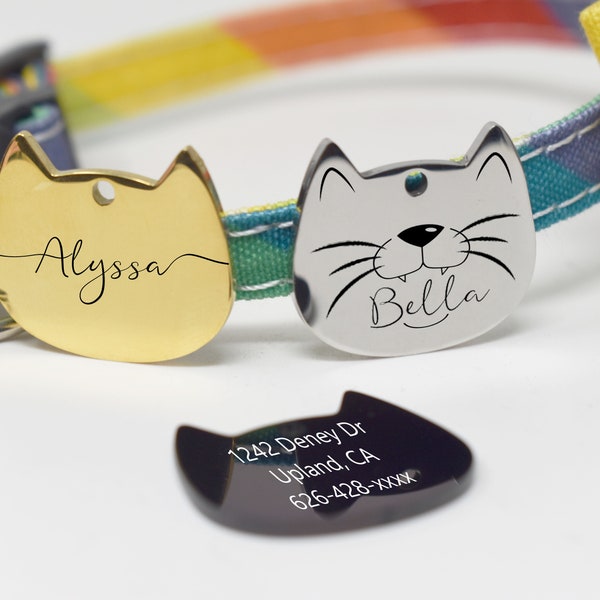 Stainless Steel Cat Tag, Cat Name Tag, Personalized Cat Tag, Pet cat tag, Custom Cat Tag, Cat Tag, Cat ID Tag, Cat Collar Tag