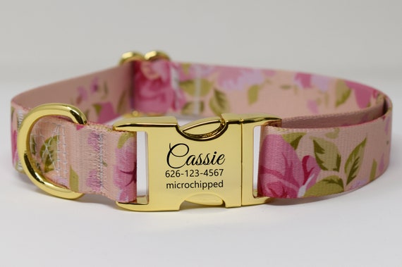 Personalized Dog Collar, Custom Engraved High Quality ID Dog Collar, Floral Dog Collar, gift for dog, Designer Collars, personalized collar