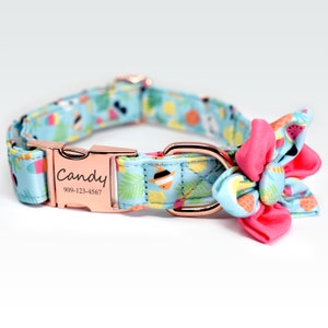 Personalized Dog Collar, Custom Engraved High Quality ID Dog Collar, Floral Dog Collar, gift for dog, Collar with flower, female dog Collar