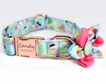 Personalized Dog Collar, Custom Engraved High Quality ID Dog Collar, Floral Dog Collar, gift for dog, Collar with flower, female dog Collar