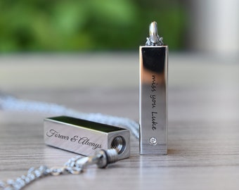 Personalized Bar Cremation Jewelry, Urn Necklace for Human and Pets Ashes, Custom Engraved Memorial Keepsake Jewelry, Urn Necklace for dog