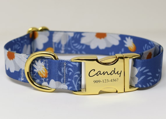 Personalized Dog Collar, Custom Engraved High Quality ID Dog Collar, Floral Dog Collar, gift for dog, Designer Collars, personalized collar