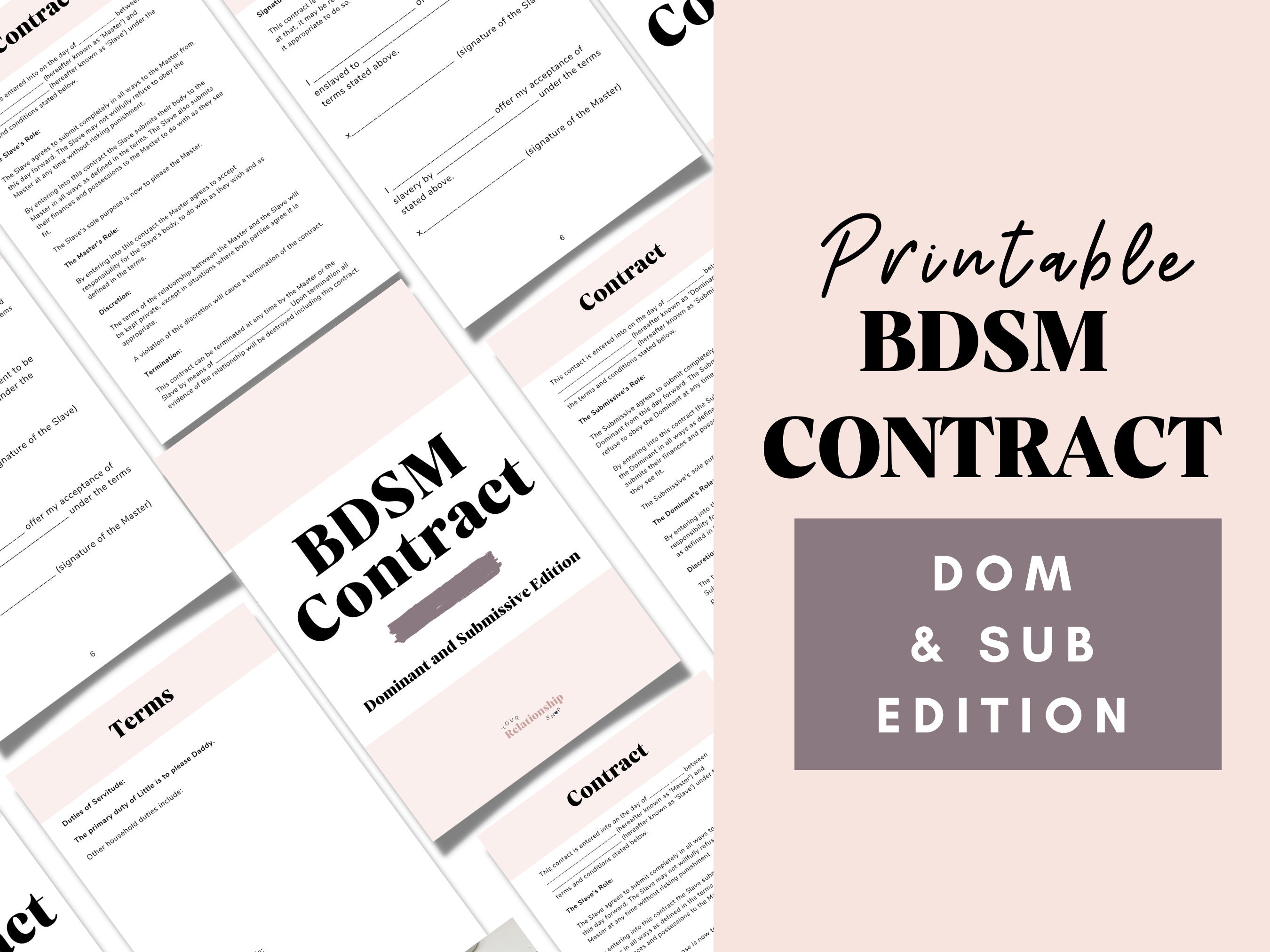 Bdsm Contract for Dom Sub Relationships: BDSM Workbook, BDSM Printables