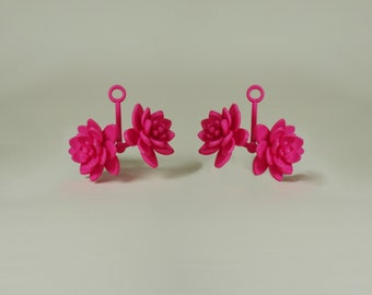 Earrings with two large flowers of the Lotus