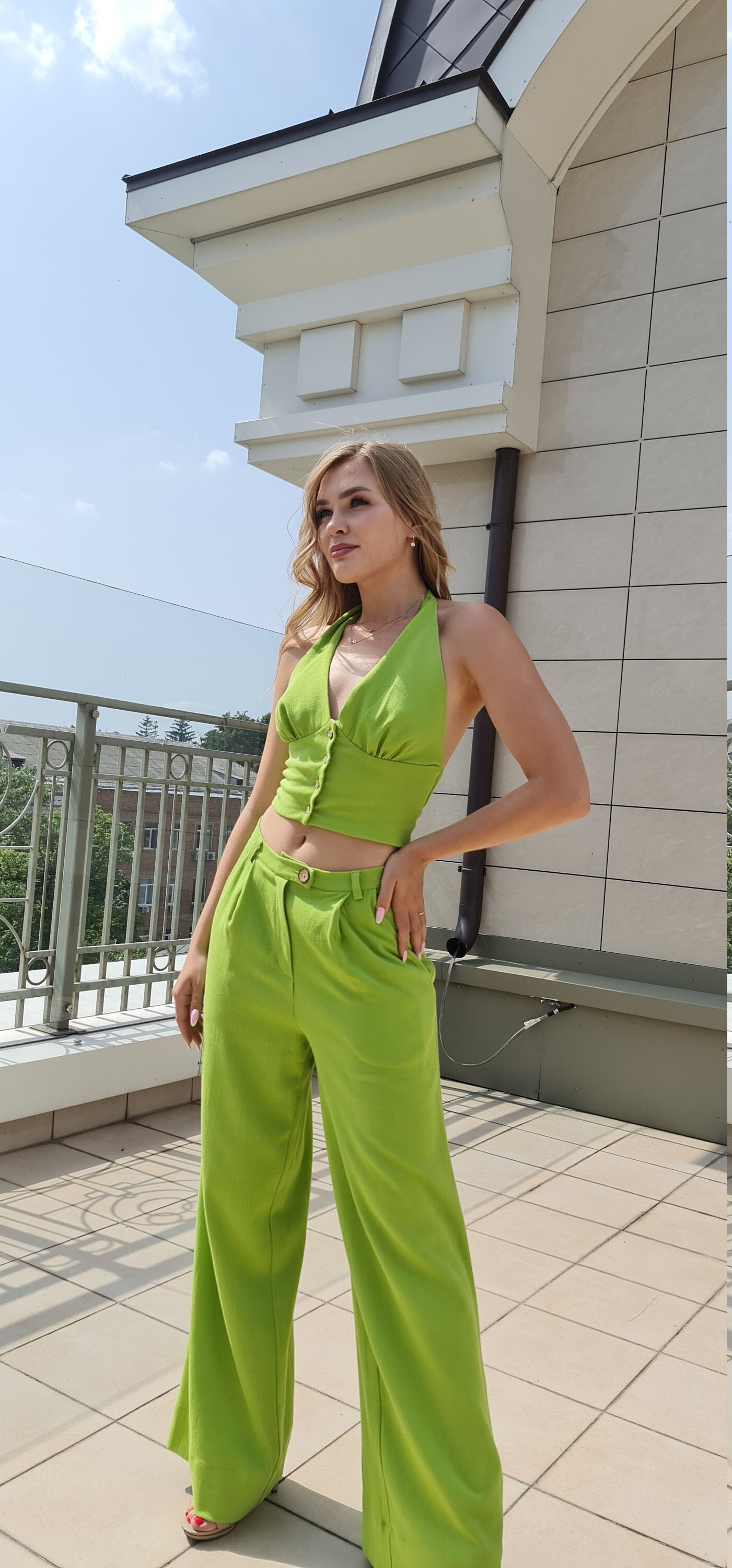 Linen pants suit Palazzo pants Green linen trousers linen Etsy