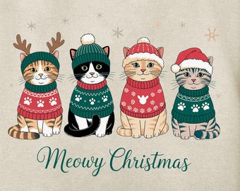 Meowy Christmas Cat PNG, Funny Holiday Graphic (Digital Download)