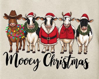 Funny Santa Cow Christmas PNG: Rustic Farmhouse Holiday Clipart (Digital Download