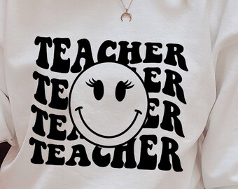 Retro Teacher Happy Face SVG, PNG, School Clipart (Digital Download)