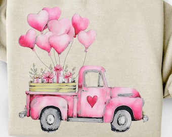 Valentine Truck PNG, Pink Vintage Hearts Clipart (Digital Download)
