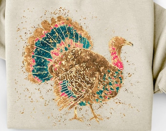 Turkey PNG for Thanksgiving | Preppy Fall Faux Glitter Splatter PNG | Cute Girly Autumn Digital Sublimation Design