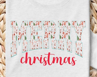 Vrolijk kerstfeest Varsity Design, retro kerst, png (digitale download)