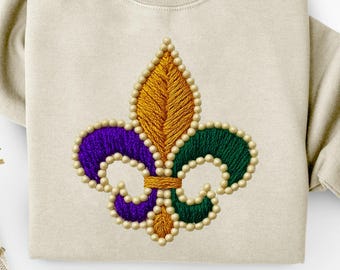 Mardi Gras Knitted Sublimation PNG, Faux Yarn Crochet Fleur De Lis Design, Digital Download