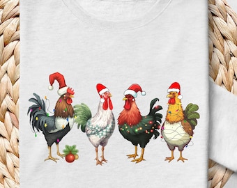 Lumières de Noël de poulet PNG, Animal de ferme Noël PNG, Funny Chicken Lover Xmas PNG, Farmer Christmas Png, Png Sublimation uniquement