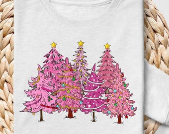 Pink Christmas Tree PNG, Retro Christmas Design (Digital Download)