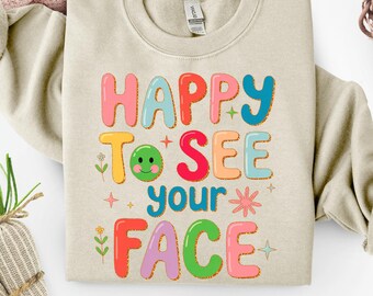 Happy To See Your Face PNG, Retro Groovy Teacher (Digital Download)
