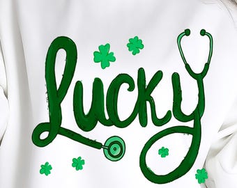 Nurse St Patricks Day PNG, Lucky Stethoscope Shamrock Design, Irish Sublimation Clipart, Digital Download