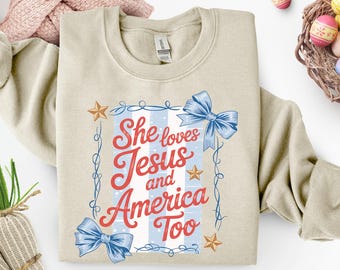 Christian Patriotic PNG, She Loves Jesus and America Too (Digital Download)