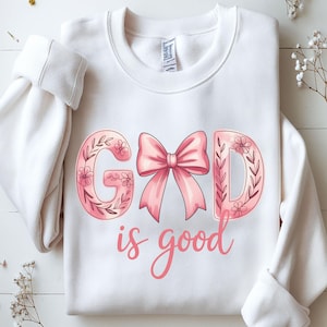 God Is Good Floral Letters with Bow PNG, Boho Hippie Christian PNG, Bible verse PNG, Jesus Png, Christian Inspirational Png