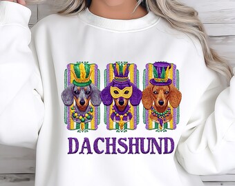 Mardi Gras Faux Embroidery Dachshund PNG, Carnival Festival Dog Design, Digital Download