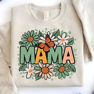 Bloemen vlinder retro design mama png | Moederdagsublimatie, png-bestand | Boho-wilde bloemen, png | Digitale download voor T-shirts | Moeder png