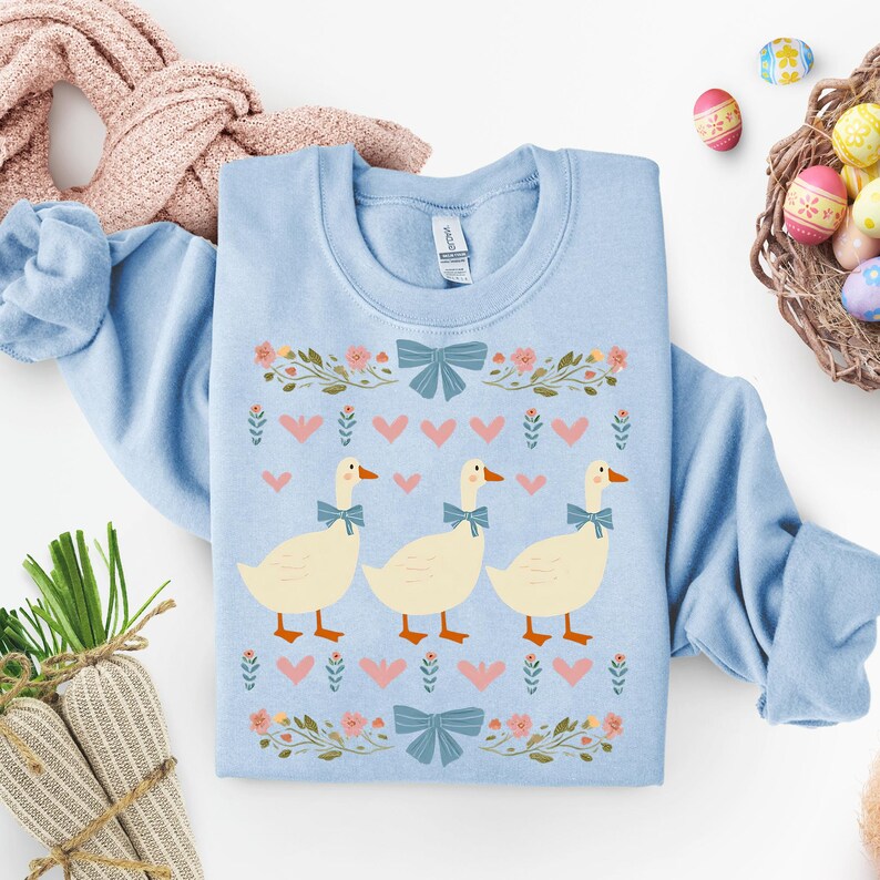 Retro Blue Ribbon Goose PNG, Cute Groovy Aesthetic Clipart, Floral Mama Goose PNG, Mama Shirt PNG, Mothers Day Design Png