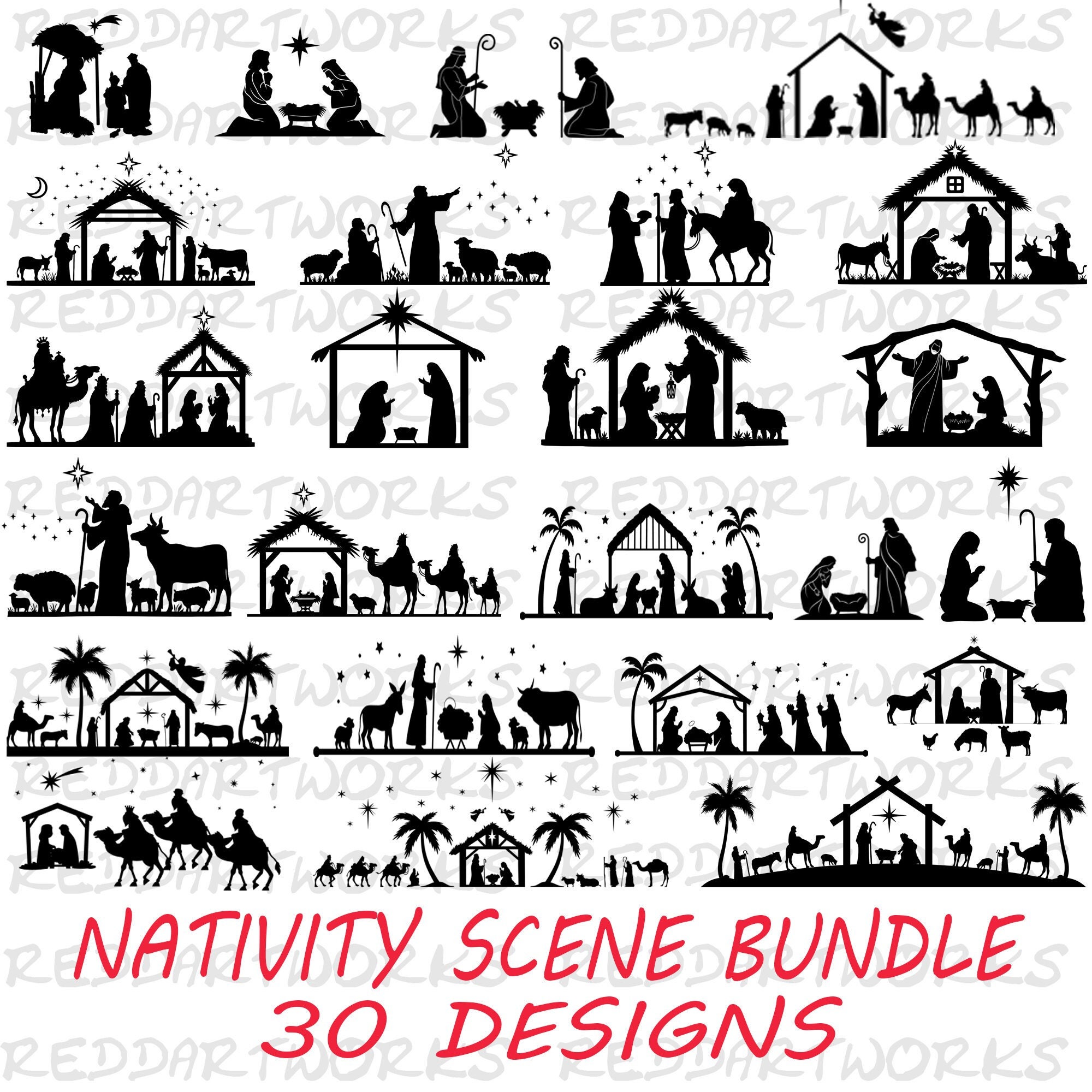 Weihnachtskrippe SVG, Weihnachtskrippe Clipart, Weihnachtskarte