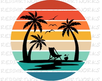 Sunset Palm Trees SVG PNG: Summer Beach Design (Digital Download)