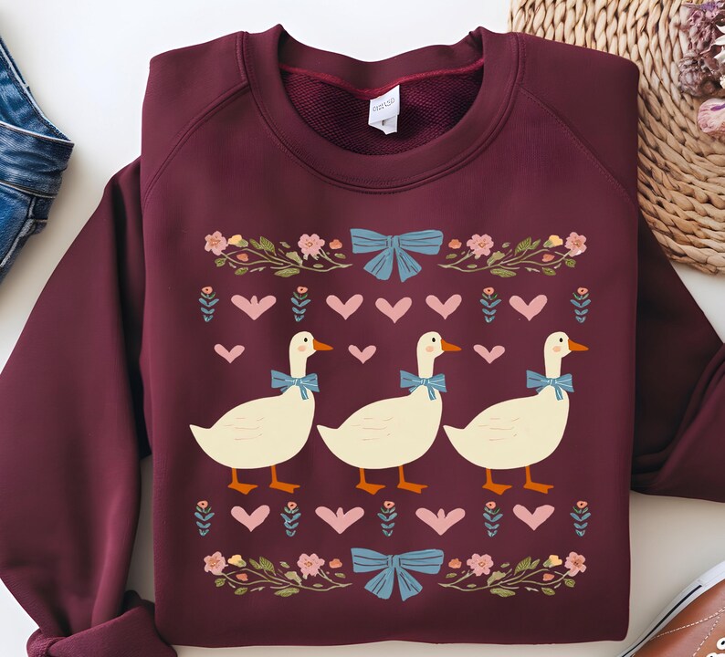 Retro Blue Ribbon Goose PNG, Cute Groovy Aesthetic Clipart, Floral Mama Goose PNG, Mama Shirt PNG, Mothers Day Design Png