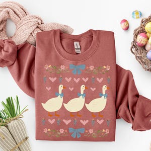 Retro Blue Ribbon Goose PNG, Cute Groovy Aesthetic Clipart, Floral Mama Goose PNG, Mama Shirt PNG, Mothers Day Design Png