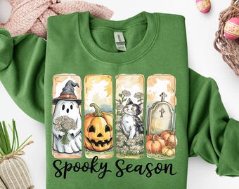 PNG de Halloween retro, fantasma espeluznante, otoño floral, calabaza (descarga digital)