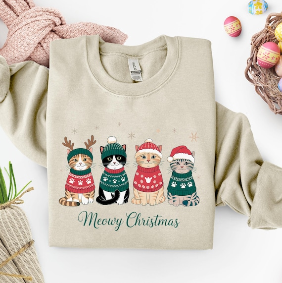 Meowy Christmas Cat PNG, Funny Holiday Graphic (Digital Download)
