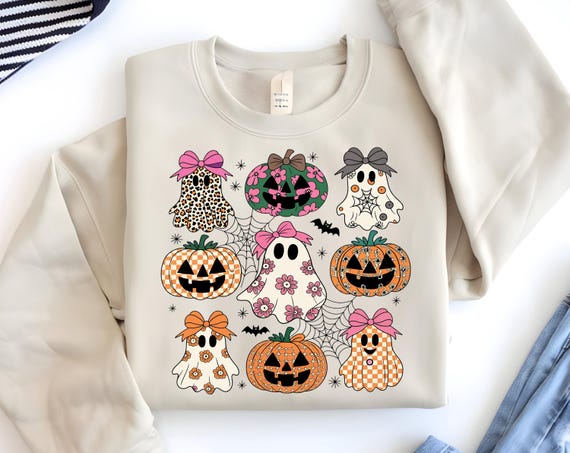 Coquette Leopard Pumpkin Ghost PNG, Boho Retro Fall (Digital Download)
