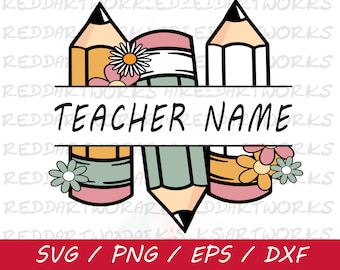 Bleistift Name Rahmen SVG, Lehrer SVG, Schule, digitaler Download, Schneidedatei, Bleistift geteilter Monogrammrahmen, Sublimation, SVG-Dateien für Cricut, Png
