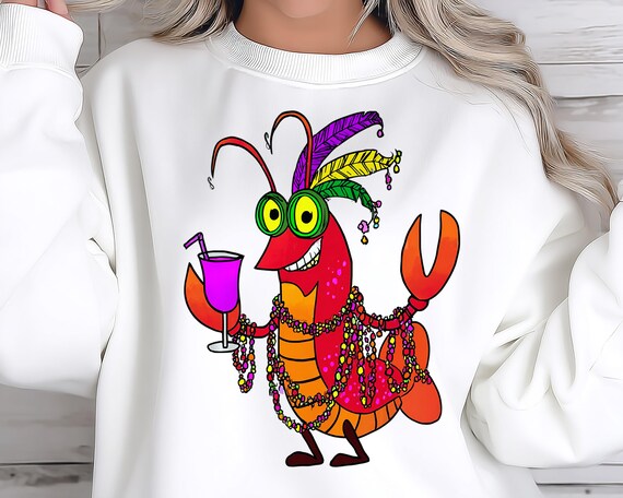 Funny Mardi Gras PNG, Crawfish Louisiana Carnival Design, Fleur de Lis Sublimation, Digital Download