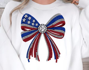 Faux Rhinestone USA Coquette Bow PNG, 4th of July (Digital Download)