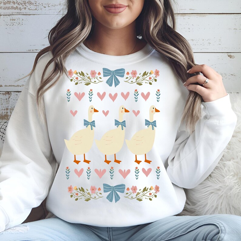Retro Blue Ribbon Goose PNG, Cute Groovy Aesthetic Clipart, Floral Mama Goose PNG, Mama Shirt PNG, Mothers Day Design Png