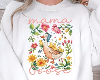 Floral Mama Goose PNG: Mother's Day Clipart (Digital Download)