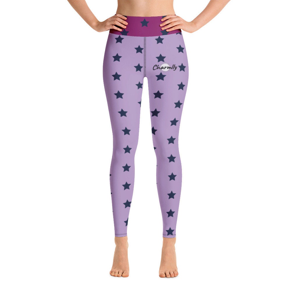 Charmlly fitness gym Leggings light purple with navy star | Etsy